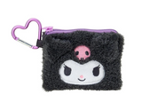 Kuromi Mini Pouch Pocket Face Series.Fluffy ,heart-shaped clip , black.