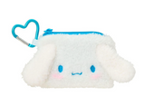 Cinnamoroll Mini Pouch Pocket Face Series.White fluffy ,blue accents heart-shaped clip, white 