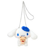 Cinnamoroll Plush Crossbody/ Shoulder Bag Bear Series. holding a bear and a blue hat on a white 